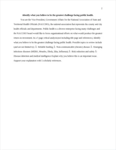 identify what you believe to be the greatest challenge facing public health. – page 2