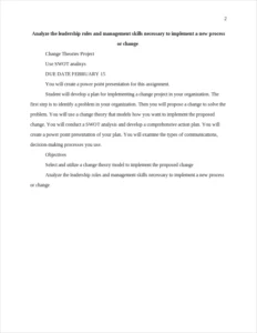 analyze the leadership roles and management skills necessary to implement a new process or change  – page 2