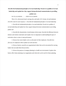 describe the fundamental principles of servant leadership. present two qualities of servant leadership and explain how they support interprofessional communication in providing patient care. – page 2