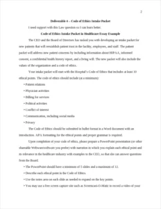 Code of Ethics Intake Packet in Healthcare Essay Example – page 2