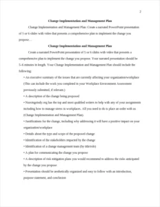 Change Implementation and Management Plan – page 2
