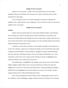 Quality of Life Assessment – page 2