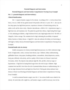 Potential Diagnosis and Intervention Comprehensive Nursing Essay Example – page 2