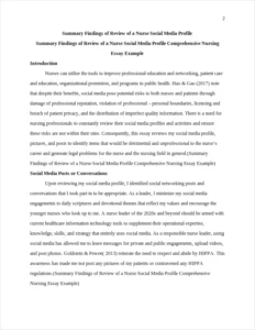 Summary Findings of Review of a Nurse Social Media Profile Comprehensive Nursing Essay Example – page 2