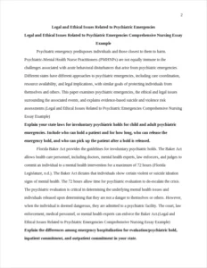 Legal and Ethical Issues Related to Psychiatric Emergencies Comprehensive Nursing Essay Example – page 2