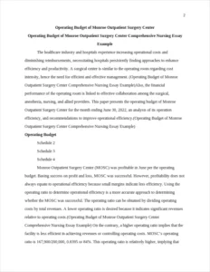 Operating Budget of Monroe Outpatient Surgery Center Comprehensive Nursing Essay Example – page 2