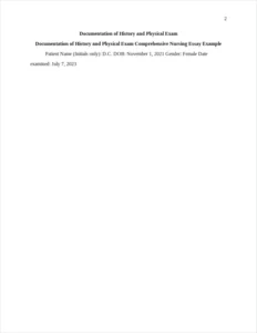 Documentation of History and Physical Exam Comprehensive Nursing Essay Example – page 2