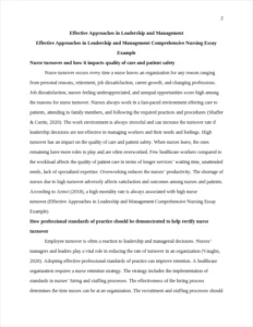 Effective Approaches in Leadership and Management Comprehensive Nursing Essay Example – page 2