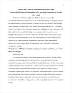 Executive Board Memo on Organizational Safety and Quality Comprehensive Nursing Paper Sample – page 2