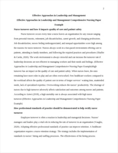 Effective Approaches in Leadership and Management Comprehensive Nursing Paper Example – page 2