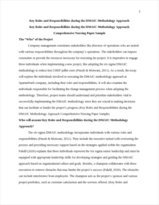 Key Roles and Responsibilities during the DMAIC Methodology Approach Comprehensive Nursing Paper Sample – page 2