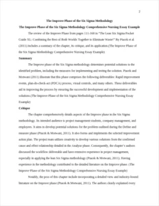 The Improve Phase of the Six Sigma Methodology Comprehensive Nursing Essay Example – page 2