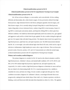 Clinical manifestations present in Mr M Comprehensive Nursing Essay Example – page 2