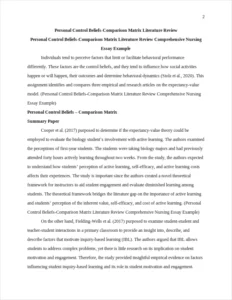 Personal Control Beliefs-Comparison Matrix Literature Review Comprehensive Nursing Essay Example – page 2