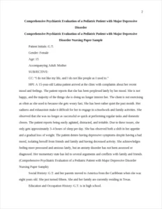 Comprehensive Psychiatric Evaluation of a Pediatric Patient with Major Depressive Disorder Nursing Paper Sample – page 2
