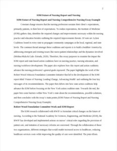 IOM Future of Nursing Report and Nursing Comprehensive Nursing Essay Example – page 2