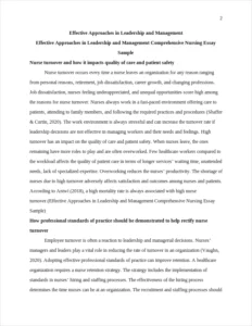 Effective Approaches in Leadership and Management Comprehensive Nursing Essay Sample – page 2