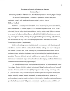 Developing a Synthesis of Evidence on Diabetes Comprehensive Nursing Paper Example – page 2
