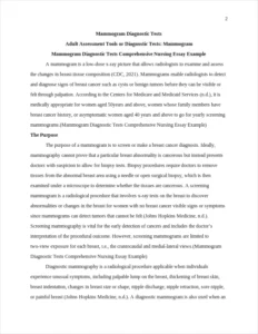 Mammogram Diagnostic Tests Comprehensive Nursing Essay Example – page 2