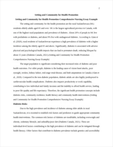Setting and Community for Health Promotion Comprehensive Nursing Essay Example – page 2