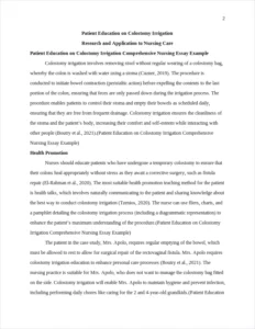 Patient Education on Colostomy Irrigation Comprehensive Nursing Essay Example – page 2