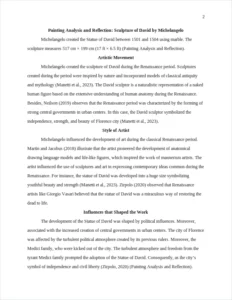 Painting Analysis and Reflection: Sculpture of David by Michelangelo-Nursing Essay Samples – page 2