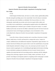 Depressive Disorders Discussion Replies Comprehensive Nursing Paper Example – page 2