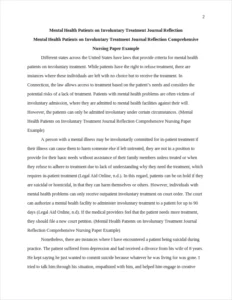 Mental Health Patients on Involuntary Treatment Journal Reflection Comprehensive Nursing Paper Example – page 2