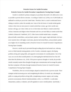 Protective Factors for Suicide Prevention Comprehensive Nursing Paper Example – page 2