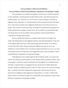 Nurse practitioners Clinical Journal Reflection Comprehensive Nursing Paper Example – page 2