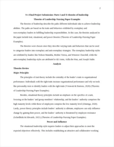 Theories of Leadership-Nursing Paper Examples – page 2