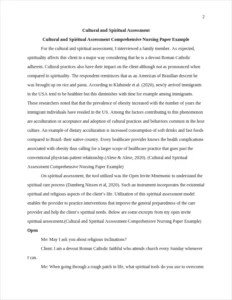 Cultural and Spiritual Assessment Comprehensive Nursing Paper Example – page 2