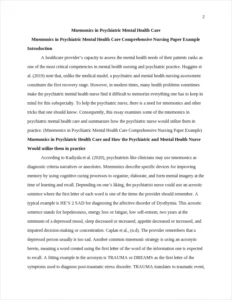 Mnemonics in Psychiatric Mental Health Care Comprehensive Nursing Paper Example – page 2