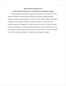 Adult Psychiatric Initial Interview Comprehensive Nursing paper example – page 2