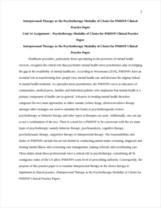 Interpersonal Therapy as the Psychotherapy Modality of Choice for PMHNP Clinical Practice Paper – page 2
