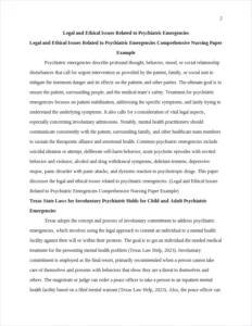 Legal and Ethical Issues Related to Psychiatric Emergencies Comprehensive Nursing Paper Example – page 2