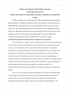 Children and Adolescents Mental health Assessments Comprehensive Nursing Paper Sample – page 2