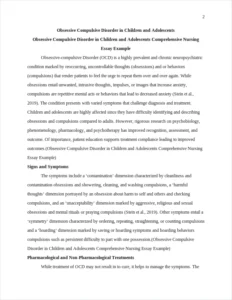 Obsessive Compulsive Disorder in Children and Adolescents Comprehensive Nursing Essay Example – page 2
