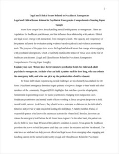 Legal and Ethical Issues Related to Psychiatric Emergencies Comprehensive Nursing Paper Sample – page 2