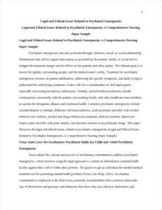 Legal and Ethical Issues Related to Psychiatric Emergencies-A Comprehensive Nursing Paper Sample – page 2