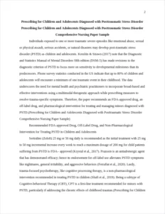 Prescribing for Children and Adolescents Diagnosed with Posttraumatic Stress Disorder Comprehensive Nursing Paper Sample – page 2