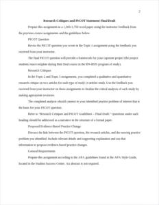research critiques and picot statement final draft – page 2