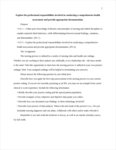 explore the professional responsibilities involved in conducting a comprehensive health assessment and provide appropriate documentation. – page 2
