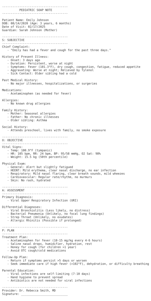 Pediatric SOAP Note Example