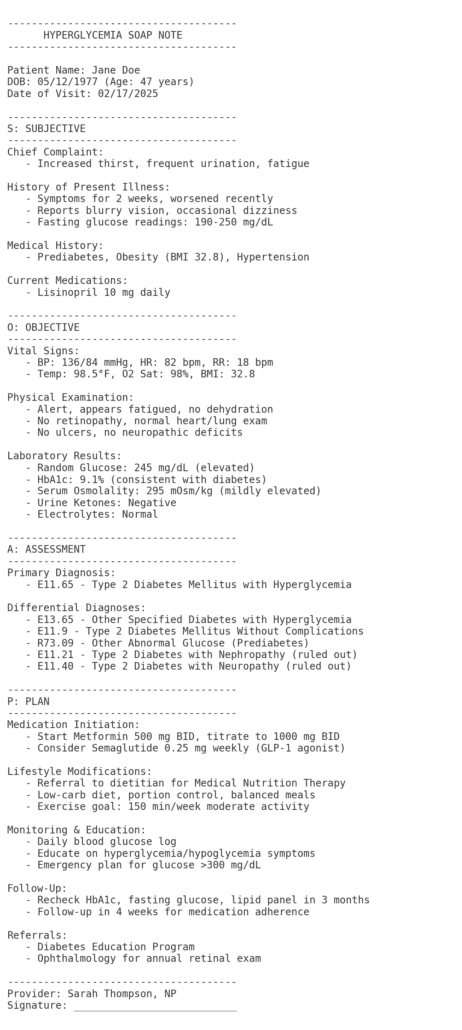 Hyperglycemia SOAP Note - Nurse Practitioner SOAP Note
