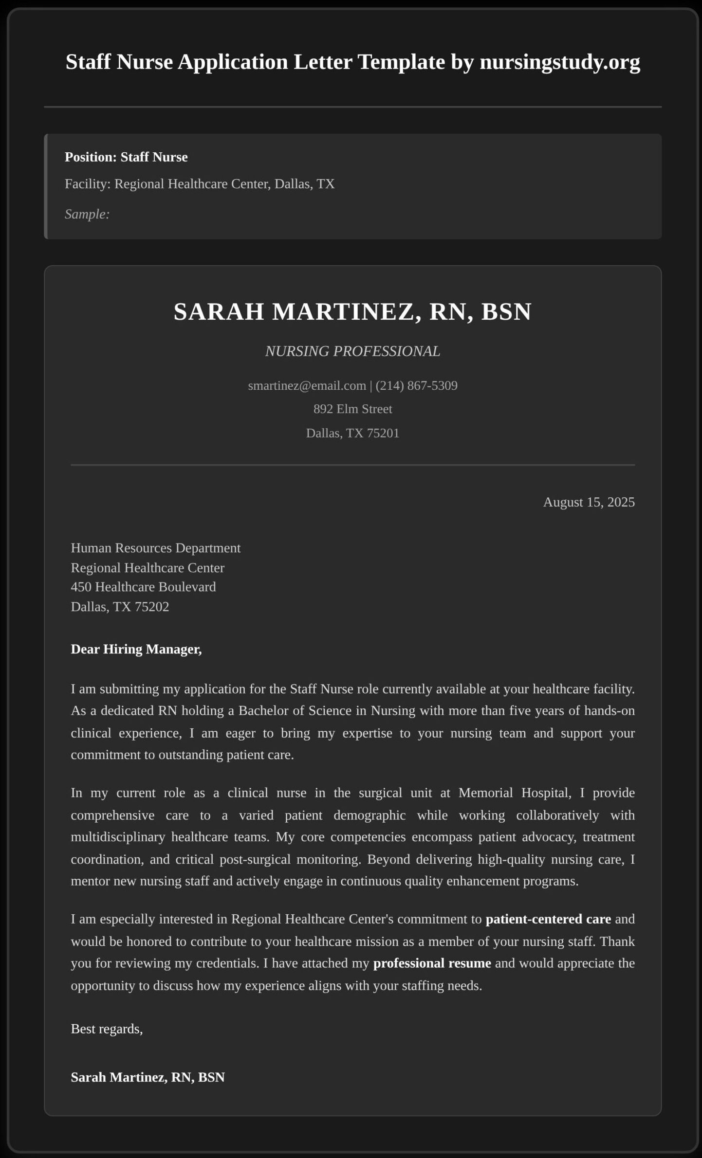 Nurse Cover Letter Examples